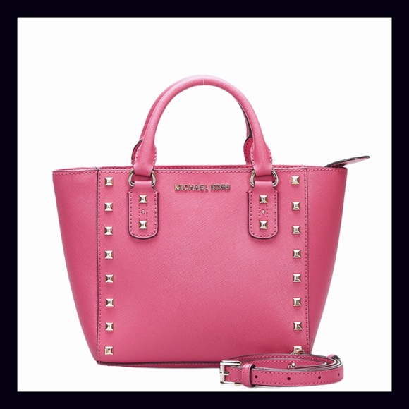 MICHAEL Michael Kors Handbags - Michael Kors Sandrine Stud Saffiano Leather Studded Small Tote Pink Handbag